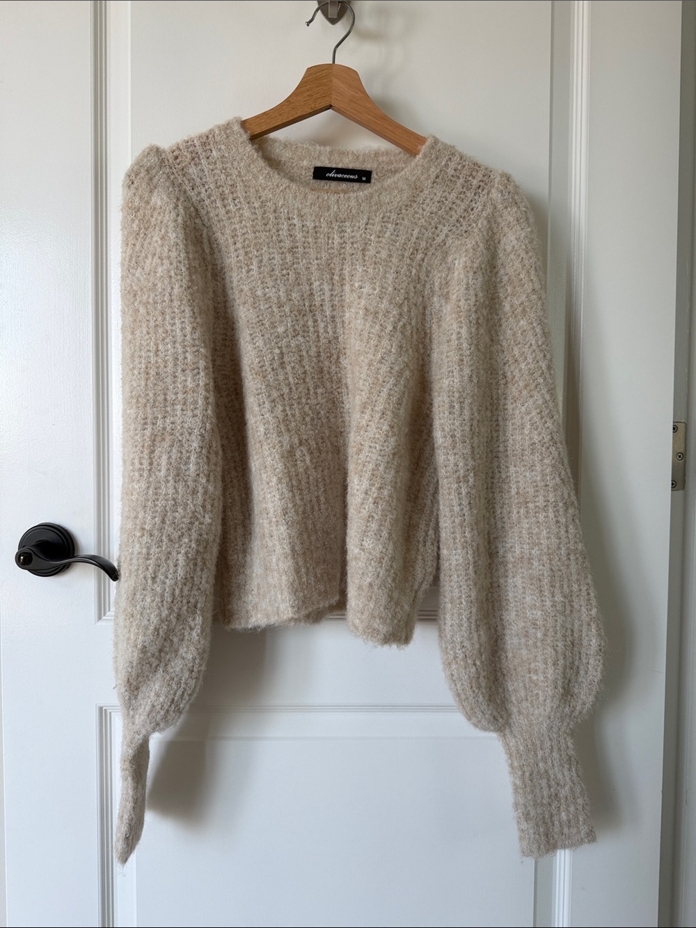 Vici Cream Textured Balloon Sleeve Sweater